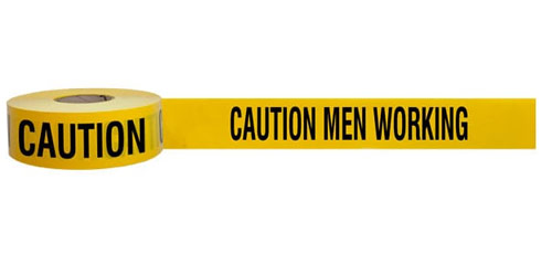 Men At Work tape with UV resistant ink, flexible in cold weather – non-adhesive, ideal for marking work zones